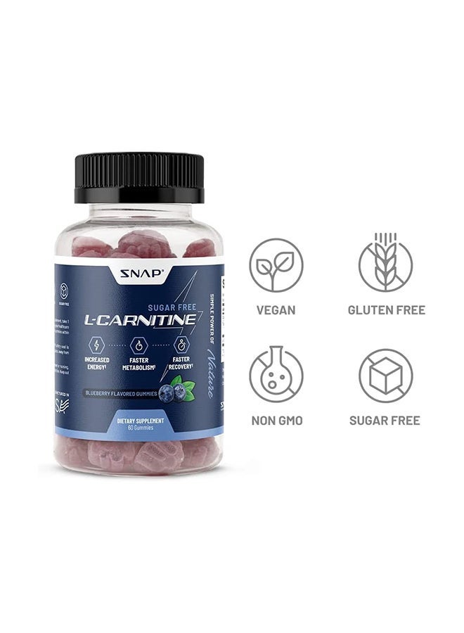 L-Carnitine Sugar-Free Blueberry Gummies Increased Energy¹ Jump Start Metabolism² Exercise Recovery³, Free Of Big 8 Allergens. Dietary Supplement 60 Gummies